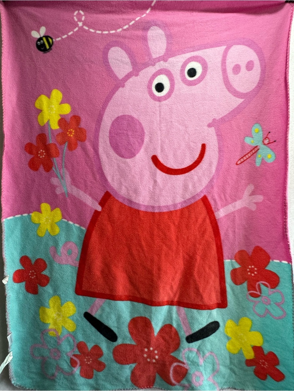 Peppa Pig Pink and Red Kids Blanket with Floral Design